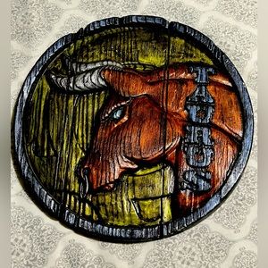 Handmade TAURUS zodiac sign wall hanger home decoration sign (measures 10”x10”)